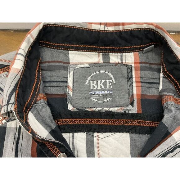 BKE Mens Pearl Snap Shirt MEDIUM Athletic Fit Long Sleeve Western Plaid - Picture 6 of 8